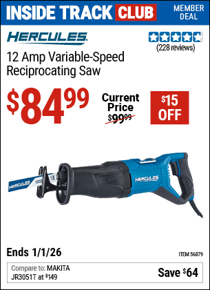 Harbor Freight Coupons, HF Coupons, 20% off - 12 Amp Variable Speed Reciprocating Saw