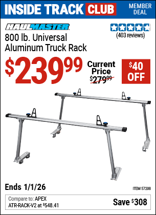 Harbor Freight Coupons, HF Coupons, 20% off - HAUL-MASTER 800 lb. Universal Aluminum Truck Rack for $229.99