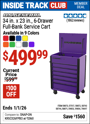 Harbor Freight Coupons, HF Coupons, 20% off - U.S. GENERAL 34 in. Full Bank Service Cart for $499.99