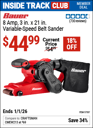 Harbor Freight Coupons, HF Coupons, 20% off - 8 Amp 3 in. x 21 in. Variable Speed Belt Sander