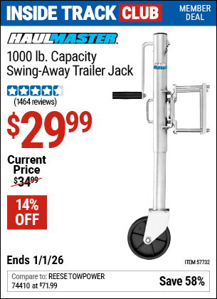 Harbor Freight Coupons, HF Coupons, 20% off - HAUL-MASTER 1000 lb. Swing-Back Bolt-On Trailer Jack for $27.99