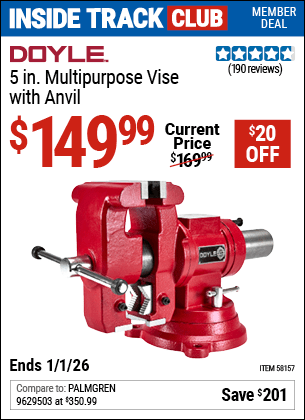 Harbor Freight Coupons, HF Coupons, 20% off - DOYLE 5 in. Multi-Purpose Vise with Anvil for $149.99