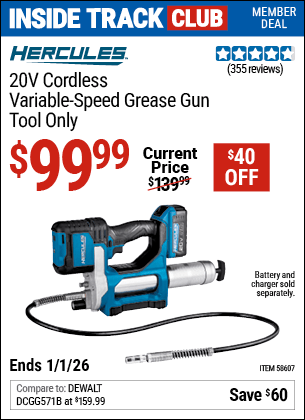 Harbor Freight Coupons, HF Coupons, 20% off - HERCULES 20V Cordless Variable Speed Grease Gun 