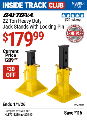 Harbor Freight Coupons, HF Coupons, 20% off - DAYTONA 22 Ton Heavy Duty Jack Stands with Locking Pin for $159.99