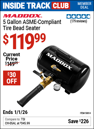 Harbor Freight Coupons, HF Coupons, 20% off - MADDOX 5 Gallon Tire Bead Seater for $119.99