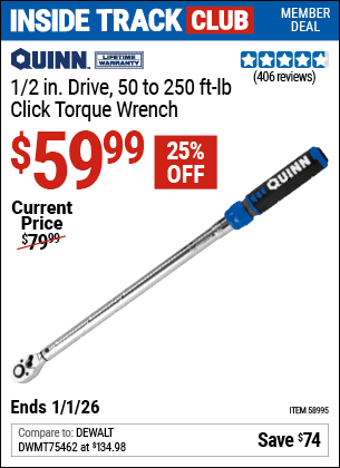 Harbor Freight Coupons, HF Coupons, 20% off - QUINN 1/2 in. Drive Click Type Torque Wrench for $69.99