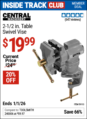Harbor Freight Coupons, HF Coupons, 20% off - CENTRAL MACHINERY 2-1/2 in. Table Swivel Vise 