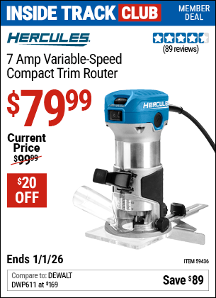 Harbor Freight Coupons, HF Coupons, 20% off - HERCULES 1/4 in. Variable-Speed Compact Trim Router for $64.99