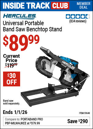 Harbor Freight Coupons, HF Coupons, 20% off - HERCULES Universal Portable Band Saw Benchtop Stand 
