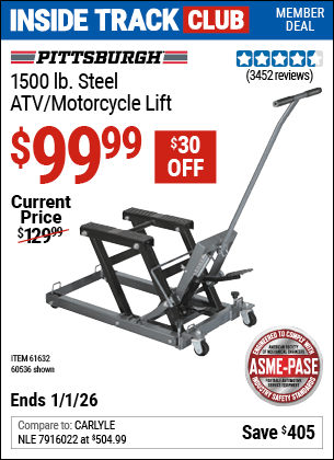 Harbor Freight Coupons, HF Coupons, 20% off - 1500 Lb. Capacity Atv/motorcycle Lift