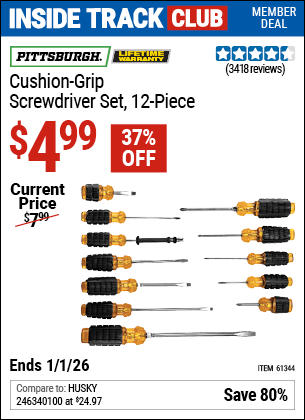 Harbor Freight Coupons, HF Coupons, 20% off - 12 Piece Cushion Grip Screwdriver Set