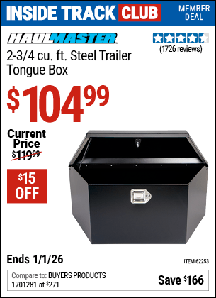 Harbor Freight Coupons, HF Coupons, 20% off - HAUL-MASTER 2-3/4 cu. ft. Steel Trailer Tongue Box