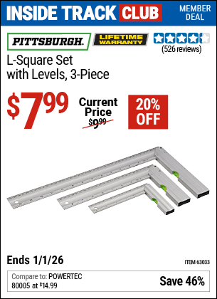 Harbor Freight Coupons, HF Coupons, 20% off - L-Square Set With Levels 3 Pc