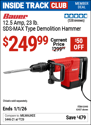 Harbor Freight Coupons, HF Coupons, 20% off - 12.5 Amp Sds Max. Type Pro Demolition Hammer Kit