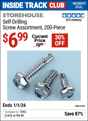 Harbor Freight Coupons, HF Coupons, 20% off - 200 Piece Self-drilling Screw Assortment