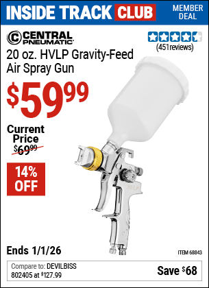 Harbor Freight Coupons, HF Coupons, 20% off - 20 Oz. Professional Hvlp Gravity Feed Air Spray Gun