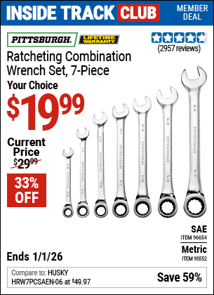 Harbor Freight Coupons, HF Coupons, 20% off - 7 Piece Combination Ratcheting Wrench Set
