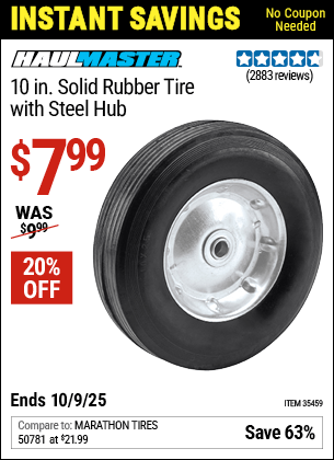 Harbor Freight Coupons, HF Coupons, 20% off - 10 in. Solid Rubber Tire with Steel Hub