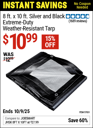 Harbor Freight Coupons, HF Coupons, 20% off - 8 ft. x 10 ft. Silver & Black Extreme Duty Weather Resistant Tarp