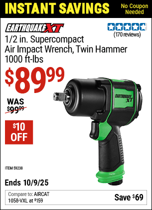 Harbor Freight Coupons, HF Coupons, 20% off - EARTHQUAKE XT 1/2 in. Super Compact Air Impact Wrench for $84.99