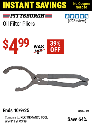 Harbor Freight Coupons, HF Coupons, 20% off - Oil Filter Pliers