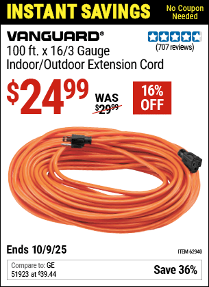 Harbor Freight Coupons, HF Coupons, 20% off - 100 Ft X 16 Gauge Outdoor Extension Cord