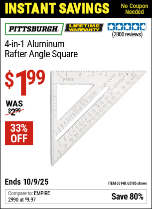 Harbor Freight Coupons, HF Coupons, 20% off - 4-in-1 Aluminum Rafter Angle Square