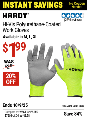 Harbor Freight Coupons, HF Coupons, 20% off - Polyurethane Coated Hi-vis Work Gloves