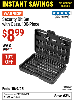 Harbor Freight Coupons, HF Coupons, 20% off - 100 Piece Security Bit Set