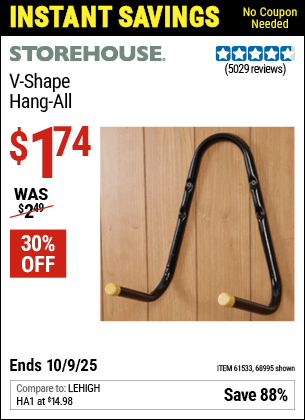 Harbor Freight Coupons, HF Coupons, 20% off - STOREHOUSE V-Shape Hang-All for $1.49