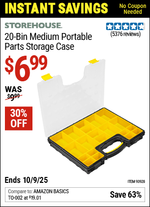 Harbor Freight Coupons, HF Coupons, 20% off - 20 Bin Portable Parts Storage Case