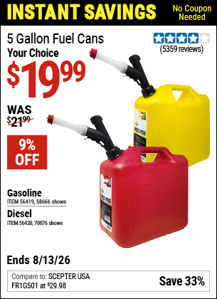 Harbor Freight Coupons, HF Coupons, 20% off - 5 Gallon Diesel/ Gas Can