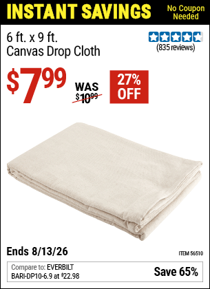 Harbor Freight Coupons, HF Coupons, 20% off - 6 x 9  Canvas Drop Cloth
