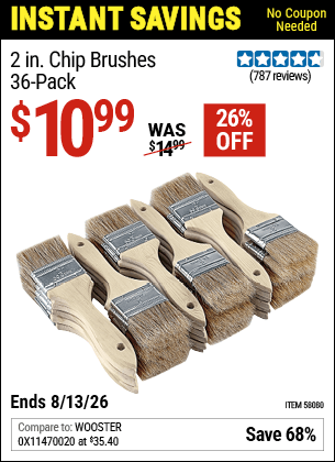 Harbor Freight Coupons, HF Coupons, 20% off - 2 in. Chip Brushes, 36 Pk.