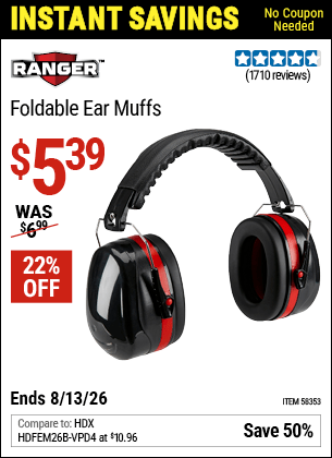 Harbor Freight Coupons, HF Coupons, 20% off - RANGER Foldable Ear Muffs for $5.99