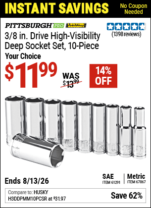 Harbor Freight Coupons, HF Coupons, 20% off - 10 Piece 3/8