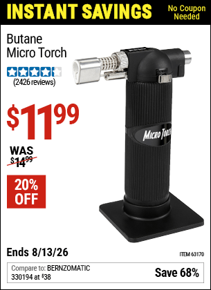 Harbor Freight Coupons, HF Coupons, 20% off - Butane Micro Torch