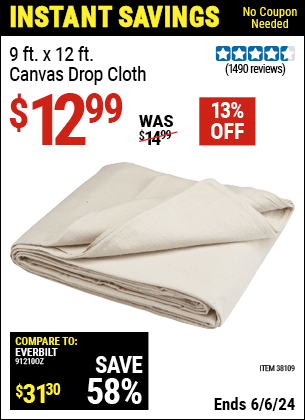 Harbor Freight Coupons, HF Coupons, 20% off - 9 Ft. X 12 Ft. Canvas Drop Cloth