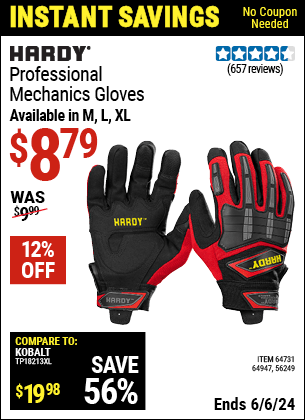 Harbor Freight Coupons, HF Coupons, 20% off - Hardy Professional Mechanic's Gloves
