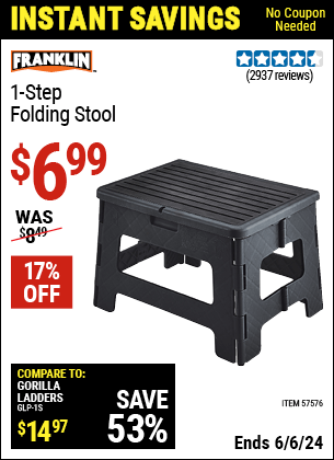 Harbor Freight Coupons, HF Coupons, 20% off - One-Step Folding Stool - Black