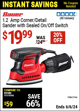 Harbor Freight Coupons, HF Coupons, 20% off - 1.2 Amp Detail Corner Sander