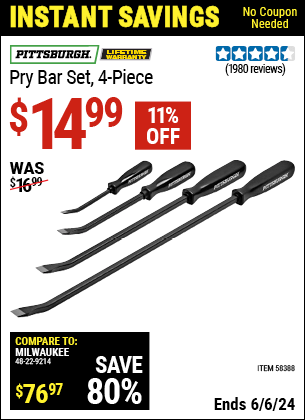 Harbor Freight Coupons, HF Coupons, 20% off - PITTSBURGH Pry Bar Set 