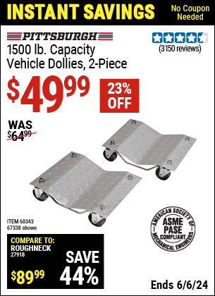 Harbor Freight Coupons, HF Coupons, 20% off - 2 Piece 1500 Lb. Capacity Vehicle Wheel Dollies