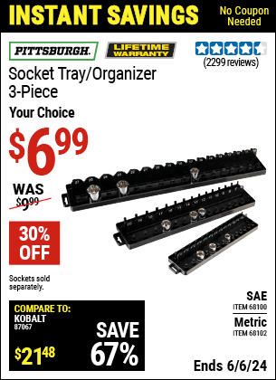 Harbor Freight Coupons, HF Coupons, 20% off - 3 Piece Socket Tray/organizers