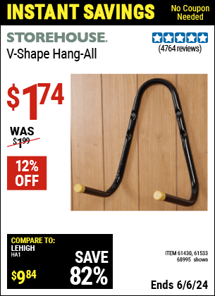 Harbor Freight Coupons, HF Coupons, 20% off - STOREHOUSE V-Shape Hang-All for $1.49