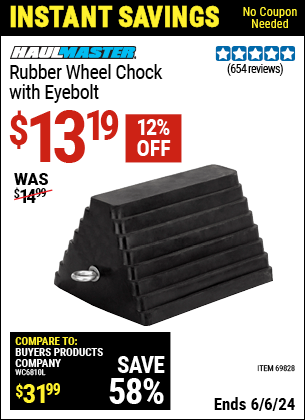 Harbor Freight Coupons, HF Coupons, 20% off - Rubber Wheel Chock With Eyebolt