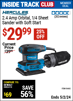 Harbor Freight Coupons, HF Coupons, 20% off - 2.4 Amp Corded 1/4 Sheet Palm Finishing Sander