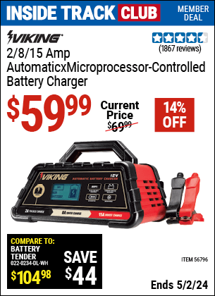 Harbor Freight Coupons, HF Coupons, 20% off - 2/8/15 Amp Automatic Microprocessor Controlled Battery Charger