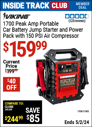 Harbor Freight Coupons, HF Coupons, 20% off - 1700 Peak Amp Portable Jump Starter and Power Pack with 250 PSI Air Compressor