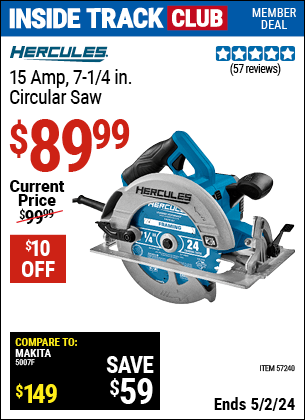 Harbor Freight Coupons, HF Coupons, 20% off - HERCULES 15 Amp 7-1/4 in. Heavy Duty Circular Saw for $89.99